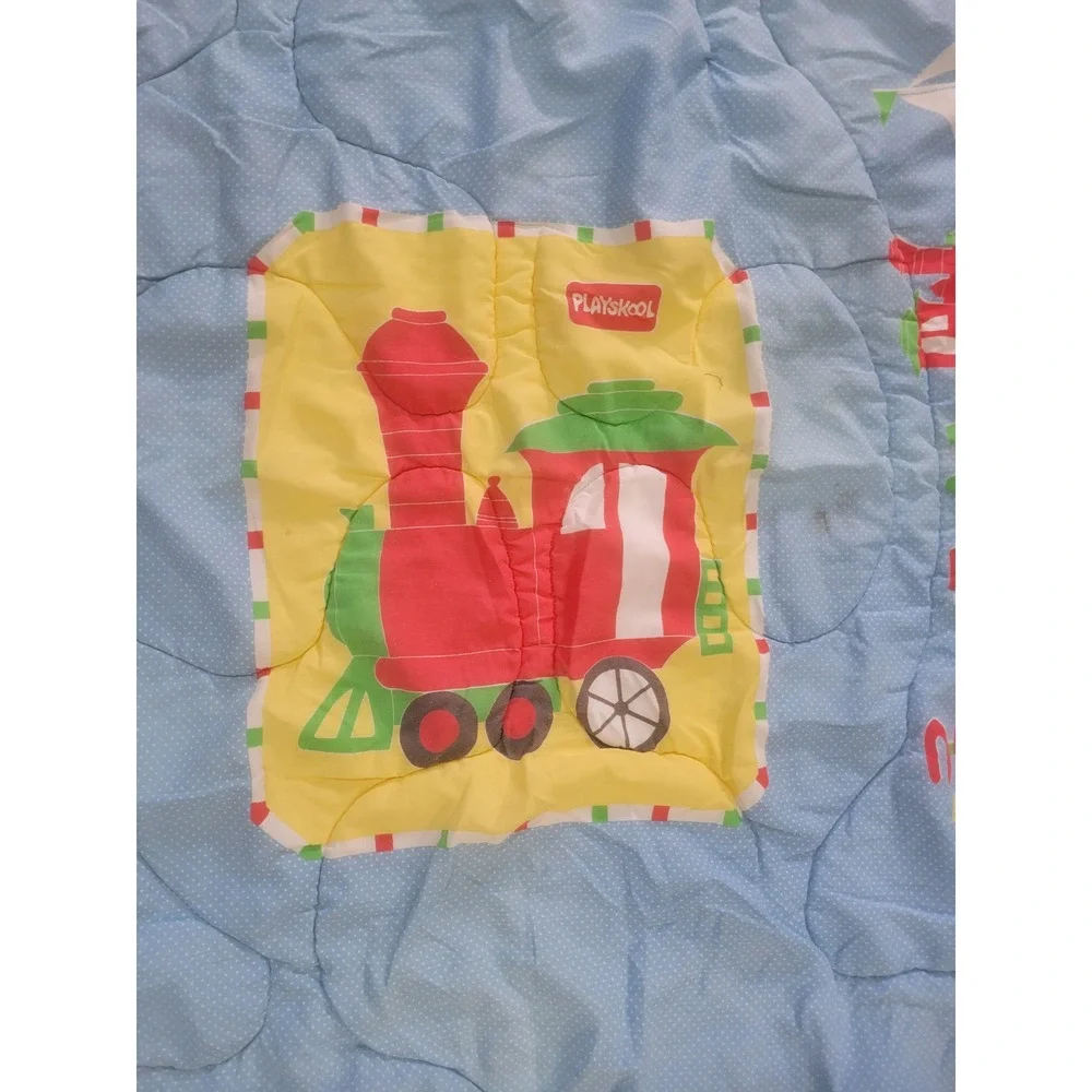 Vintage Playskool Quilted Baby Blanket Train Fire Truck full comforter 53x33